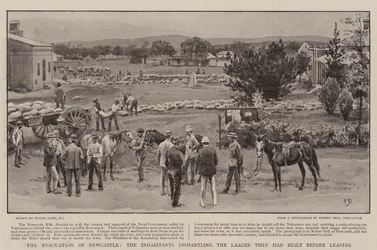 Die Evakuierung von Newcastle, die Einwohner demontieren das Lager, das sie vor dem Verlassen gebaut hatten