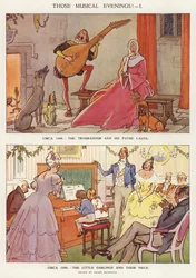 Musikalische Unterhaltung in Form eines singenden Troubadours und Kinder, die Klavier spielen