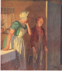 Das Kind eilte zur Tür und verschwand so schnell, wie es gekommen war, ca. 1920
