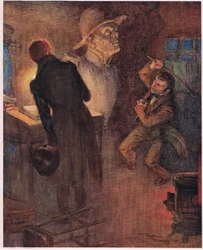 Der Zwerg warf die Zeitung hinunter, aus der er die bereits zitierten Worte gesungen hatte, und ergriff eine rostige Eisenstange, ca. 1920