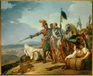 Religionskriege: „König Heinrich IV. bringt im August 1590 Lebensmittel nach Paris“. König Heinrich IV. (1553-1610) versorgt während der Belagerung der Stadt im Jahr 1590 die hungernden Pariser nahe Paris. 1783. Maße: 1,57 x 1,92 m