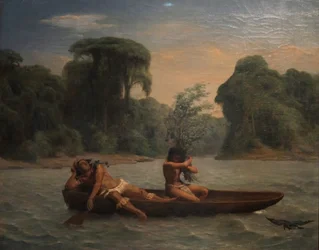 Deux indiens dans un canoë