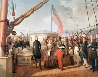 Begegnung zwischen Victoria, Königin von England, und Louis-Philippe, König von Frankreich, an Bord der Yacht Victoria and Albert vor Le Tréport, 2. September 1843 (Detail)
