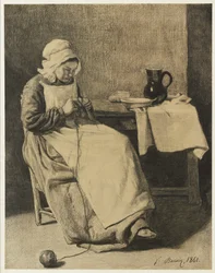Dienerin beim Stricken, 1861