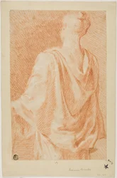 Drapierte Frau, von hinten gesehen