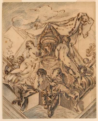 Zeichnung, Entwurf für ein Eckmotiv einer bemalten Decke, 1740
