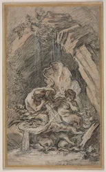 Brunnen mit zwei Tritonen, die Muscheln blasen, um 1736