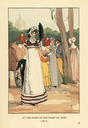 Modische Frau bei den Pferderennen auf dem Champ de Mars