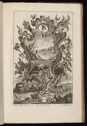 Kartusche mit Köcher und Löwe, Livre de Cartouches Irréguliers (Buch der unregelmäßigen Kartuschen)