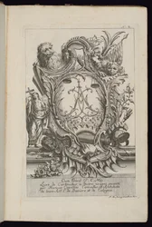 Kartusche mit zwei Löwen und einem Chiffre, Livre de Cartouches à divers usages (Buch der Kartuschen für verschiedene Verwendungen)