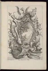 Kartusche mit einem Drachen und einem Wappentrophäe, Livre de Cartouches à divers usages (Buch der Kartuschen für verschiedene Verwendungen)