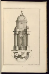 Aufriss und Plan für einen öffentlichen Brunnen