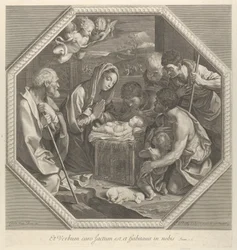 Die Anbetung der Hirten, die gemeinsam vor dem Jesuskind knien..., ca. 1655-93