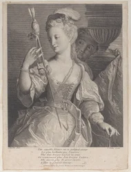 Junge Frau, die Faden für einen Pfeil spinnt, 1686-1741