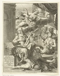Allegorie mit weiblichen Personifikationen der Wahrheit und Tugenden und Laster