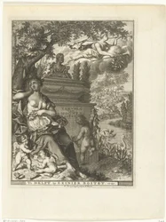 Muse und Putti sitzen am Grabdenkmal des Dichters Arnold Moonen
