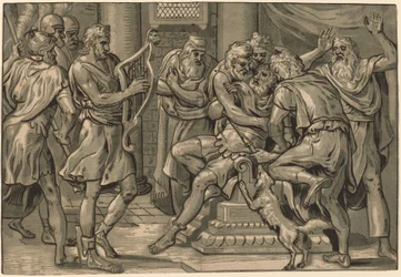 David spielt die Harfe vor Saul