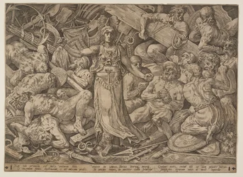 Victoria umgeben von Gefangenen und Kriegstrophäen