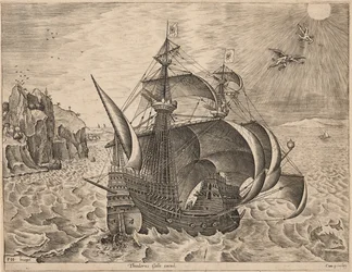 Kriegsschiff mit dem Sturz des Ikarus