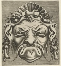 Maske mit zwei Schlangen, die aus den Augenhöhlen schauen