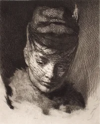 Junges Mädchen mit Haube und Schleier