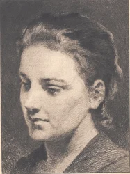 Junges Mädchen mit hochgestecktem Haar, Halbprofil
