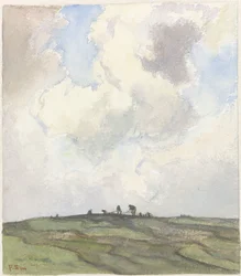 Netze flicken auf einer Wiese hinter den Dünen