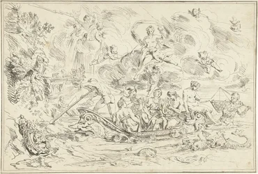 Apollo und Pan in einem Boot