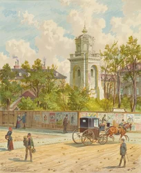 Die Währinger Straße in Wien (mit dem Turm der Ferdinands-Wasserleitung)