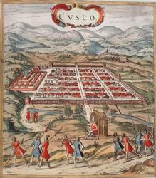Cuzco, Hauptzentrum der Inka-Zivilisation (heutiges Peru) Bild aus „Civitatis Orbis Terranum“ von Braun und Hogenberg