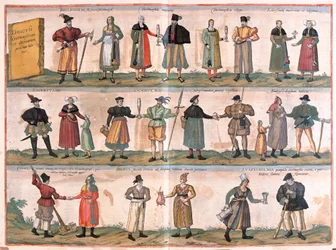Verschiedene Kostüme aus Dithmarschen und Umgebung, Deutschland (Gravur)