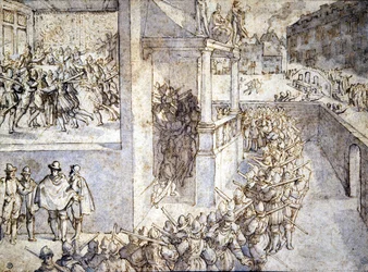 Religionskrieg (Saint Barthelemy). Zeichnung von Hogenberg