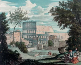 Das Kolosseum mit romantischen Figuren