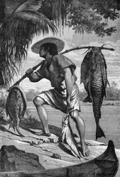 Einer unserer Mojo-Indianer kehrt vom Fischen zurück, aus Die Amazonas- und Madeira-Flüsse, von Franz Keller, graviert von A. Closs, 1874