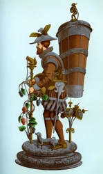 Deutsches Tischornament aus emailliertem und vergoldetem Kupfer, späte 16. Jahrhundert, 1870