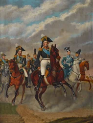 Zar Nikolaus I. von Russland mit Zarensohn Alexander und seinem Gefolge