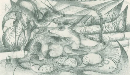 Hirsch und Hirschkuh in Urlandschaft