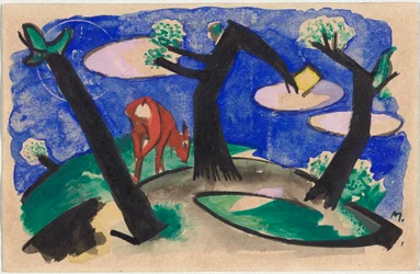 Landschaft mit rotem Tier, Postkarte aus Sindelsdorf an Alfred Kubin in Wernstein/Zwickledt