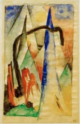 Pferd in Landschaft mit spitzen Formen