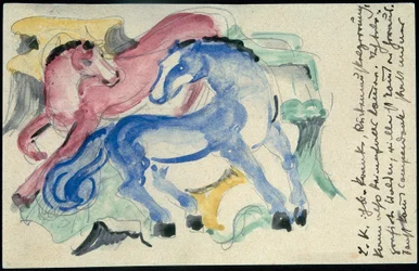Rotes und blaues Pferd, Postkarte, Poststempel 05.04.1913