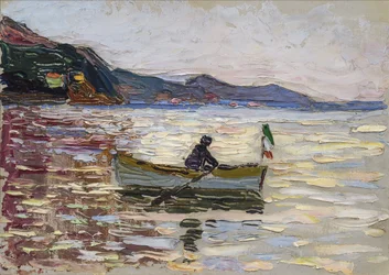 Blick auf Rapallo mit Boot auf dem Meer. Gemälde von Vassily Kandinsky (oder Wassily Kandinski oder Kandinskij)