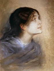 Porträt von Eleonora Duse, italienische Schauspielerin, Gemälde von Franz von Lembach, Pastell auf Karton