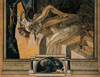 Österreich, Wien, Illustration von Dante Alighieris Göttlicher Komödie (Hölle, Gesang XXII) von Franz von Bayros, Detail