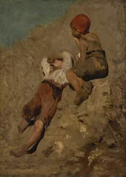 Zwei Bauernjungen an einem Abhang