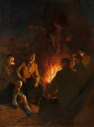 Irgendwo an der Front, Soldaten um ein Lagerfeuer in der Nacht, Westfront