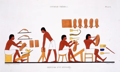Lederarbeiter aus einem seltenen Bericht über Fresken aus Theben, aufgezeichnet 1819-1822 bei seinem zweiten Besuch in Ägypten von Frederic Cailliaud (1787-1869)