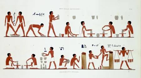 Töpfer bei der Arbeit, aus einem seltenen Bericht über Fresken aus Theben, aufgezeichnet 1819-1822 bei seinem zweiten Besuch in Ägypten von Frederic Cailliaud (1787-1869)
