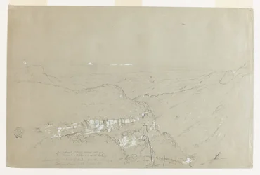 Entfernter Blick auf die Gipfel der Vulkane Tolima & Ruiz "aus der Nähe der Tequendama-Fälle, Kolumbien"