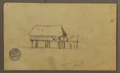 Zeichnung, Eine Hütte auf Pfosten, Guayaquil, Ecuador, Mai 1857