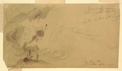 Bewölkter Abendhimmel über einer Hügelkette, Juli 1866